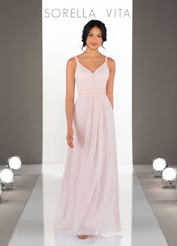 Long light pink Sorella Vita bridesmaids dress