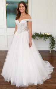 Off-The-Shoulder Sparkly Ballgown Wedding Dress