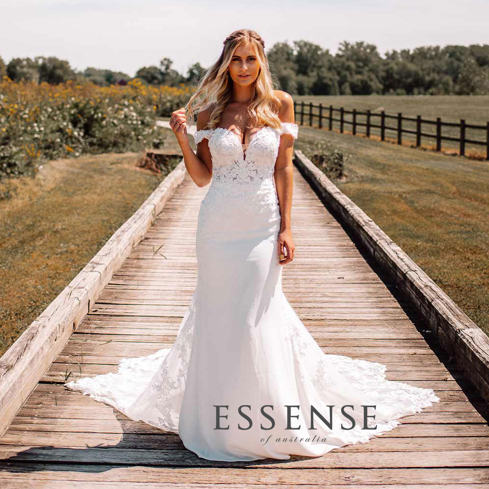 Sheath off the shoulder best sale wedding dress