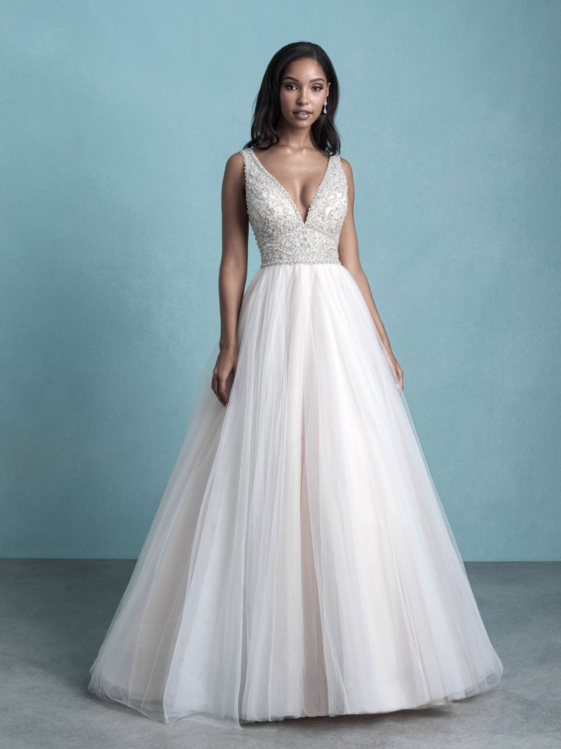 Sleeveless A-line wedding dress with beaded bodice