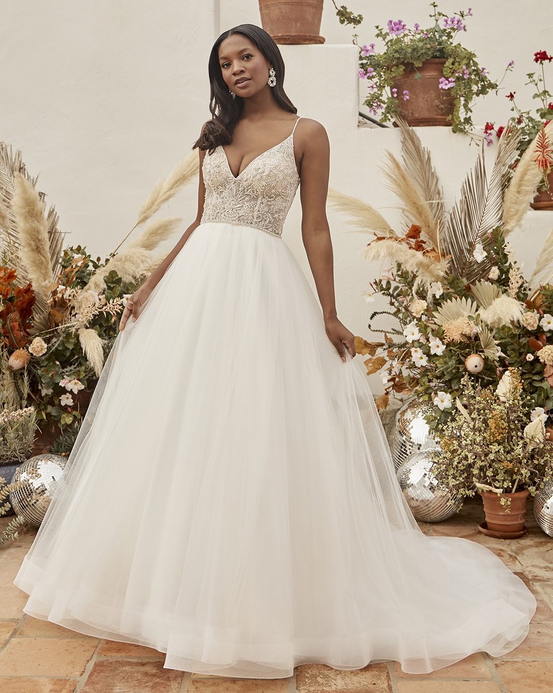 Beautiful sleeveless ballgown wedding dress with beaded bodice