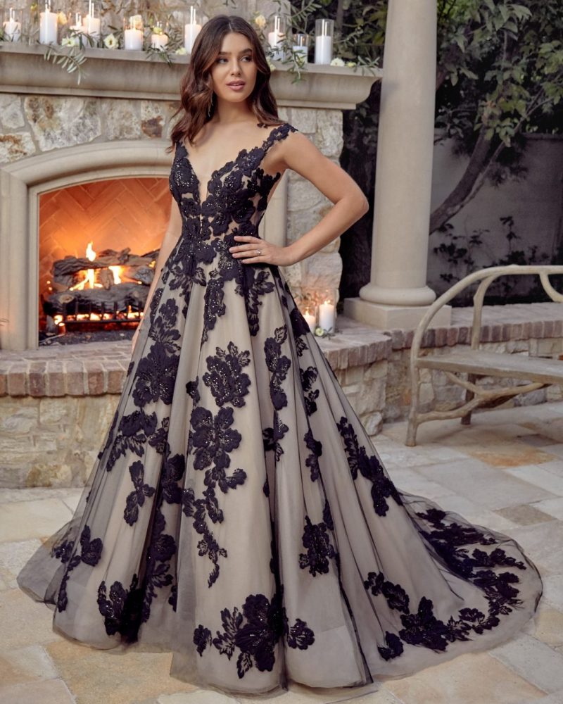 Black sleeveless ballgown wedding dress