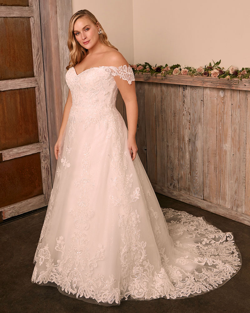 Plus-Size A-line off-the-shoulder bridal gown