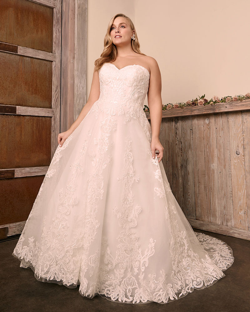 Plus-size strapless A-line wedding dress