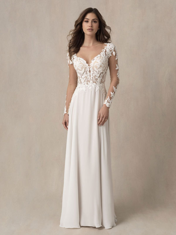 Long sleeved A-line wedding dress