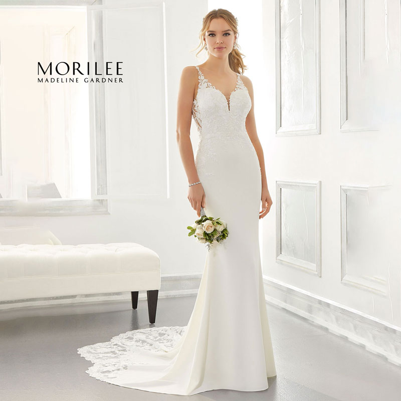 Sleeveless sheath wedding dress from Morilee by Madeline Gardner