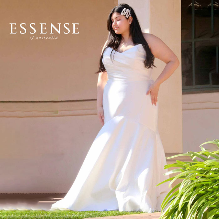 Plus-size strapless fit-and-flare-bridal gown