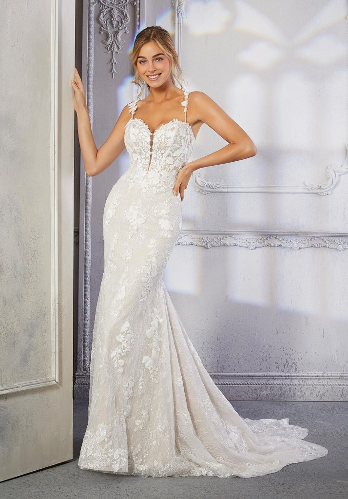 Sleeveless fit and flare wedding dress