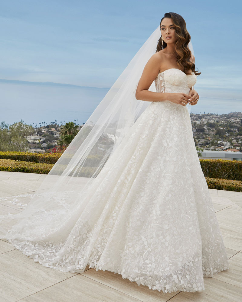 Strapless A-line wedding dress with veil