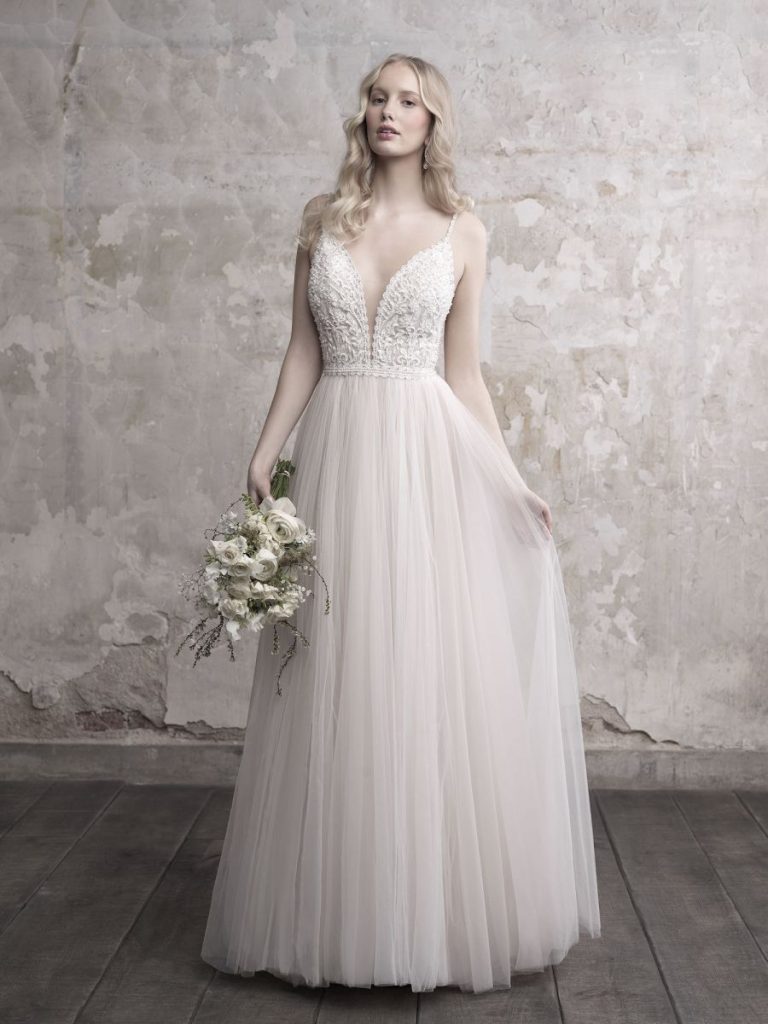Romantic sleeveless A-line wedding dress