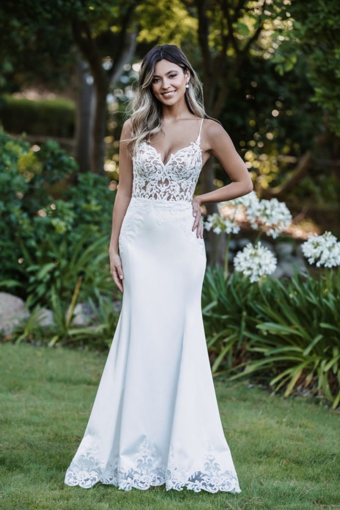Sleeveless fit and flare wedding dress