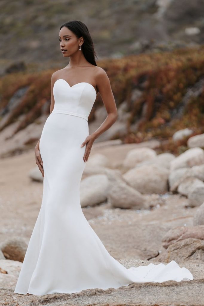 Strapless fit and flare wedding dress