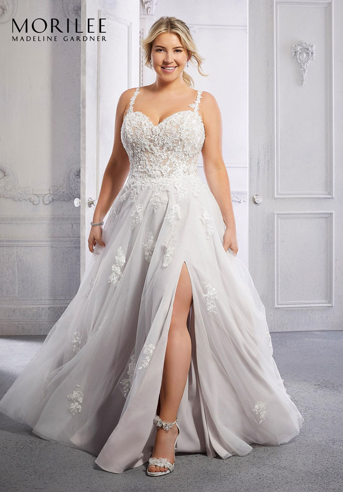 Plus-size sleeveless A-line wedding dress