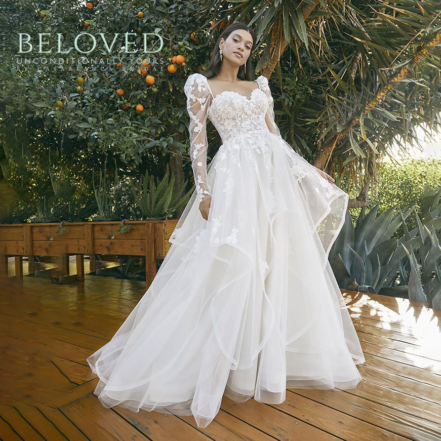 Beautiful long-sleeved ballgown wedding dress