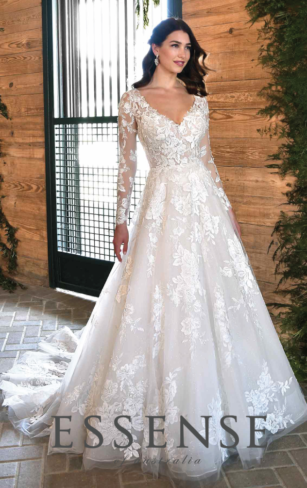 Classic A-line wedding dress with long sleeves