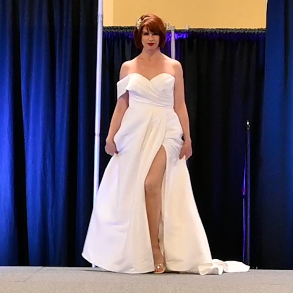 Sexy bridal gown with leg slit and asymmetrical cap sleeve