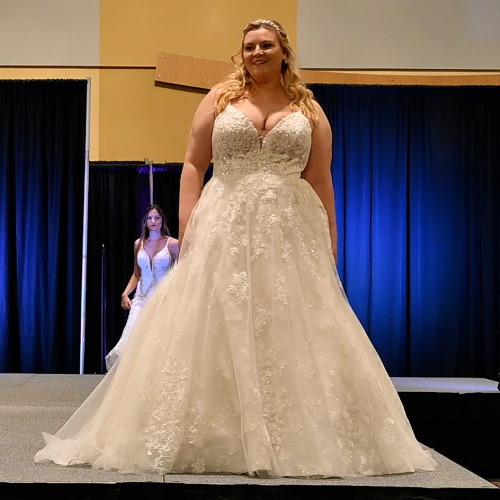 Plus-Size sleeveless lace ballgown wedding dress