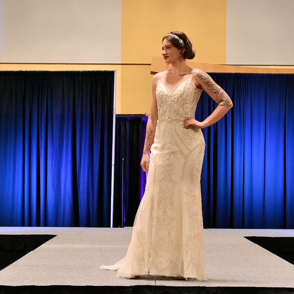 Art Deco inspired sleeveless sheath bridal gown