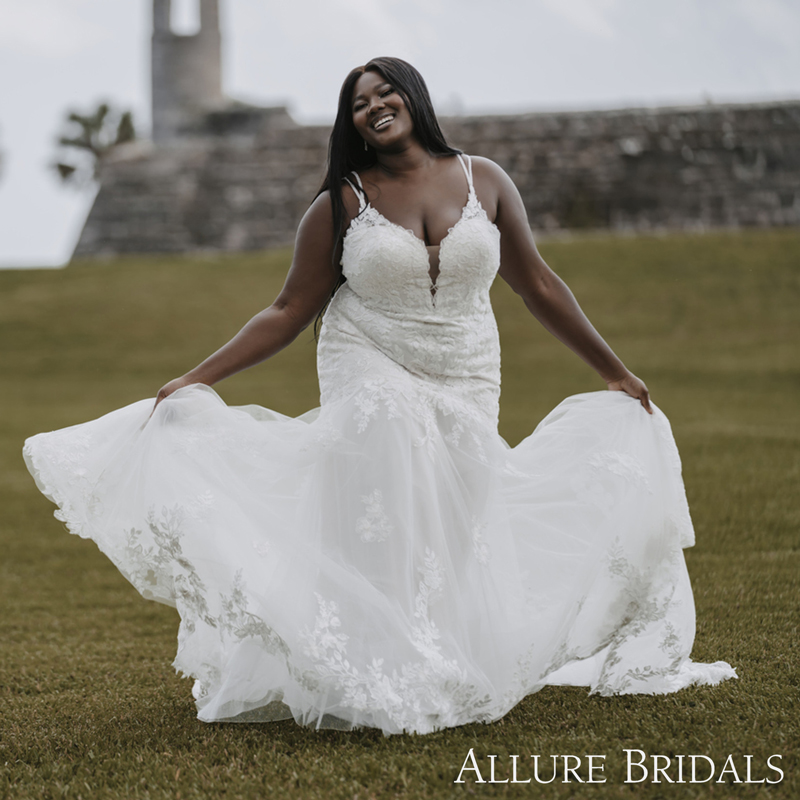 Plus-size sleeveless fit-and-flare bridal gown
