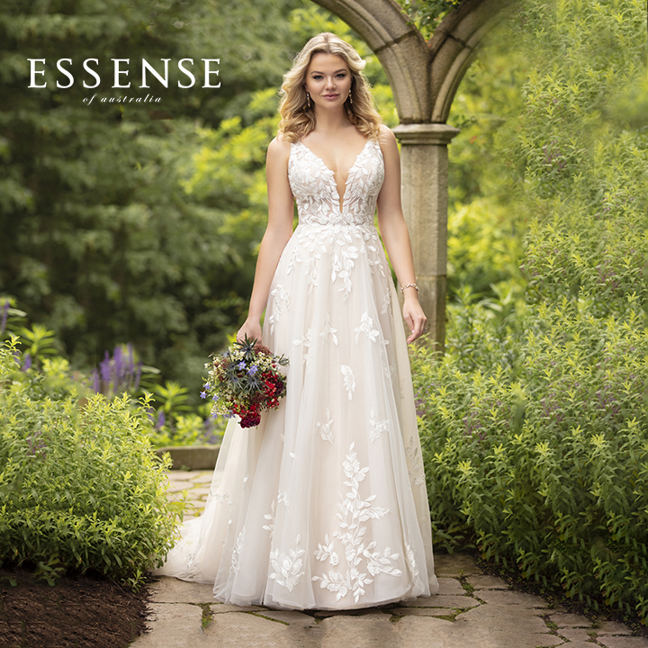 Sleeveless flowy boho wedding dress by Essense Of Australia