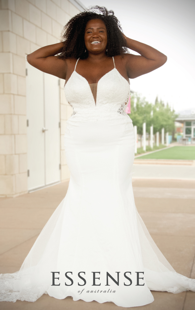 Plus-size sleeveless fit-and-flare wedding dress