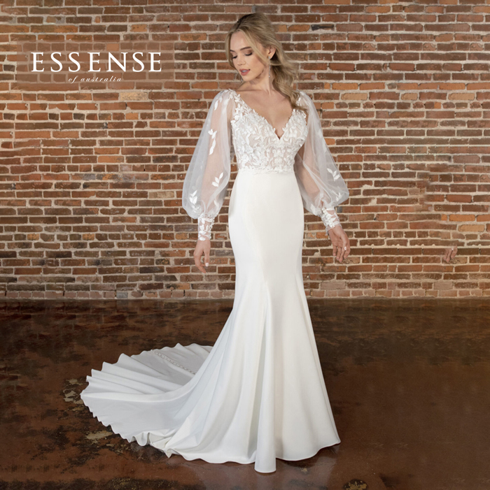 Fit-and-flare wedding dress with long sleeves