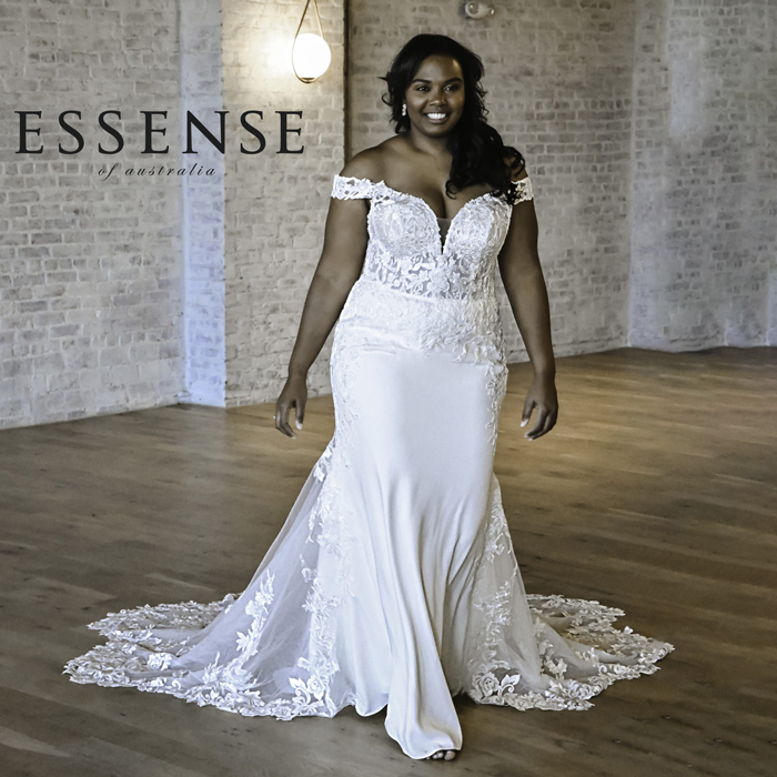 Plus-Size Off-The-Shoulder Fit & Flare Wedding Dress