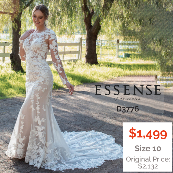 Lace fit and flare wedding dress with long sleeves - SALE-PRICED