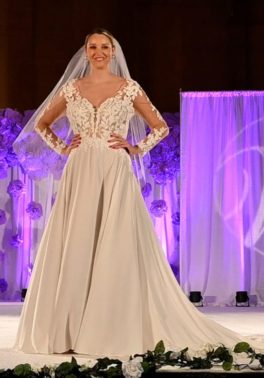 A-line bridal gown with lace sleeves and veil