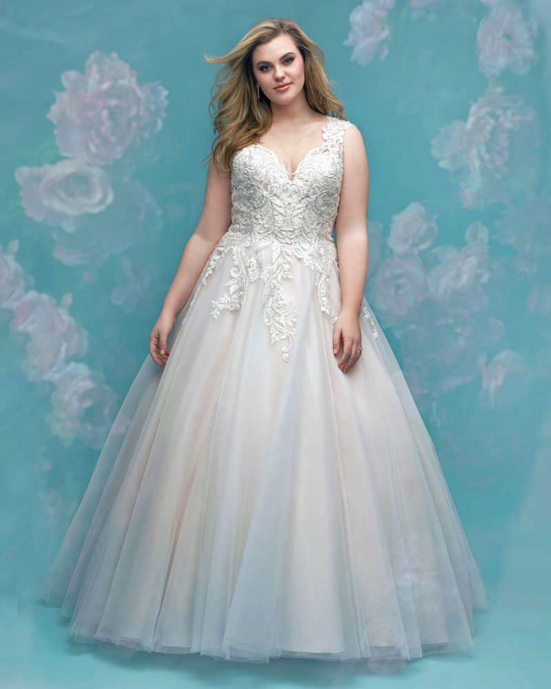 Romantic plus-size sleeveless ballgown wedding dress
