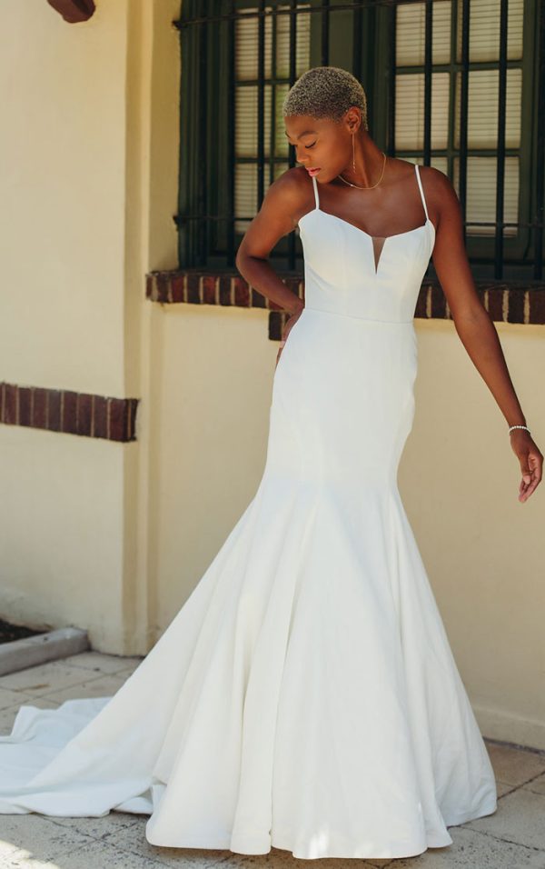 Sleeveless fit and flare bridal gown