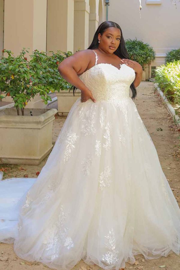 Plus-size sleeveless ballgown wedding dress