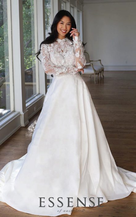 A-line wedding dress with long sleeves and high neck