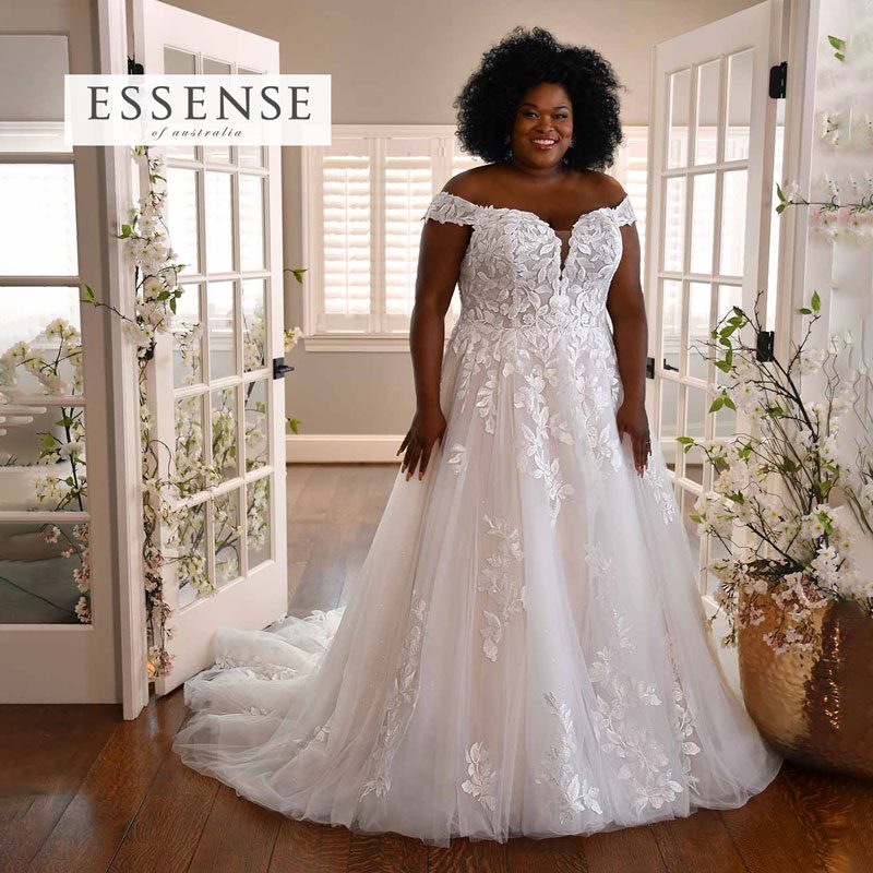 Plus-size off-the-shoulder ballgown wedding dress