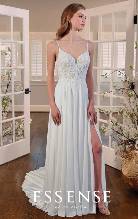 Sleeveless A-Line Bridal Gown With Leg Slit